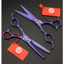 Left Handed Hairdressing Scissors Set 6 Inch Stainless Steel Barber Cutting and Thinning Shears Purple