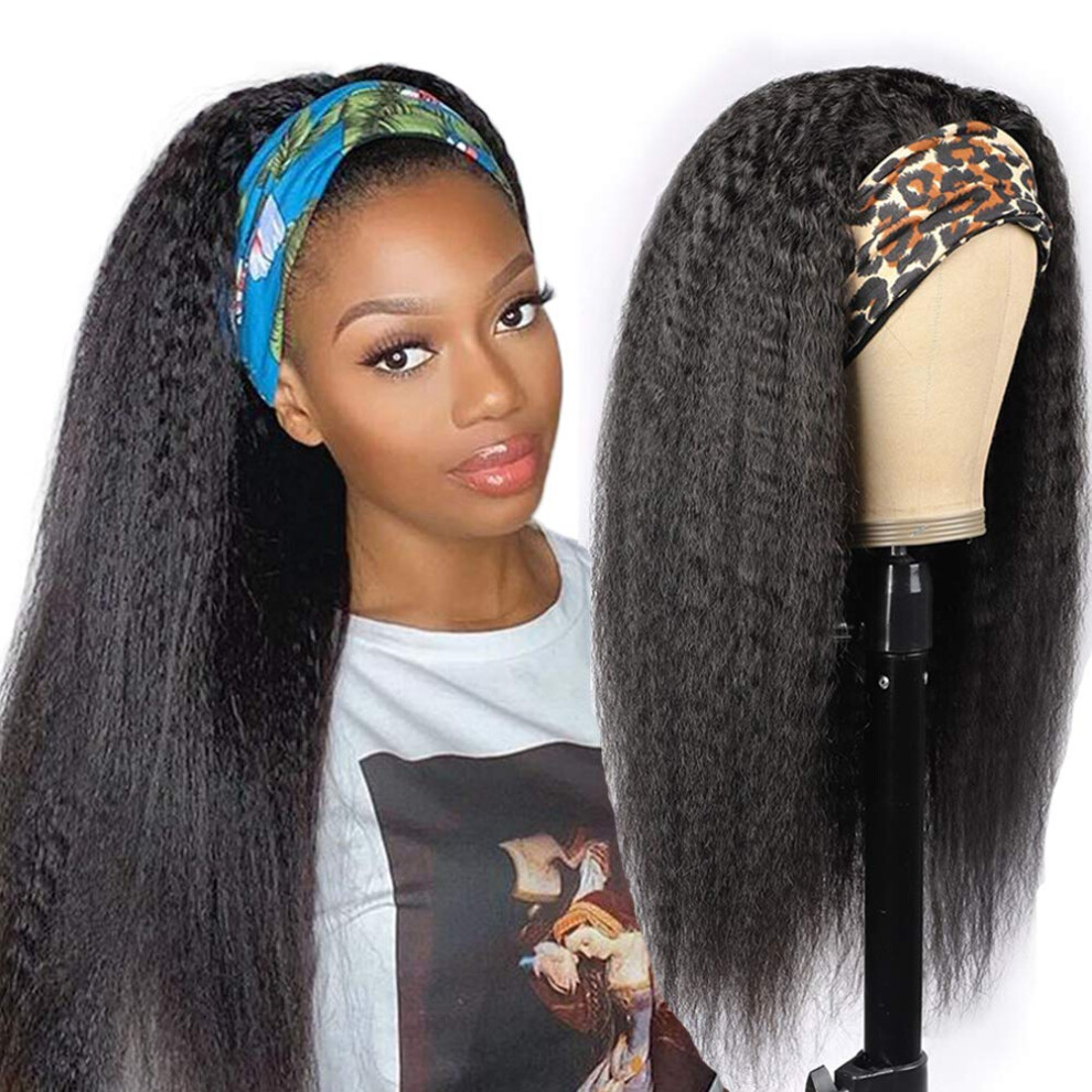 20 Inch Kinky Straight Headband Wig 200% Density Brazilian Human Hair No Glue Beginner Friendly