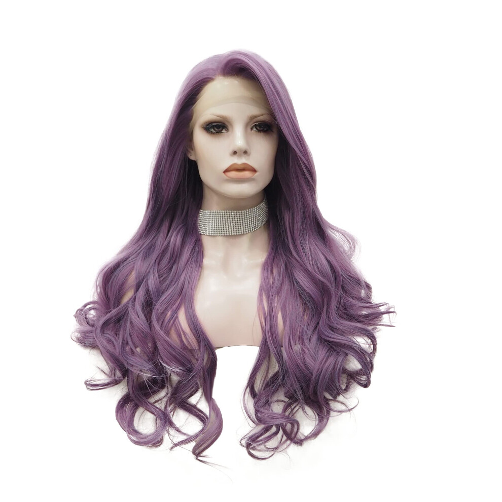 Lavender Lace Front Wig 26 Inch Long Wave Purple Synthetic Hair with Natural Hairline Heat Resistant