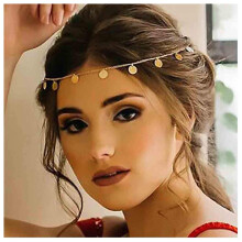 Gold Head Chain Boho Bridal Headpiece with Elegant Coin Design Adjustable for Women and Girls
