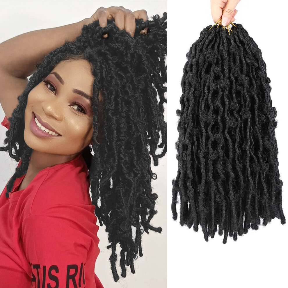 Unisex Butterfly Locs Crochet Hair 14 Inch Pre Looped Faux Locs Braids 1B Synthetic Extensions