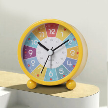 SDJMa Analog Alarm Clock for Kids - Colorful Dial, Silent & Back-Lit, Battery Operated, Yellow, Compatible with Educational Learning