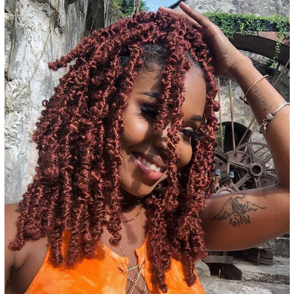 Unisex 12 Inch Butterfly Locs Crochet Hair Extensions, Prelooped Distressed Locs 6 Packs Synthetic