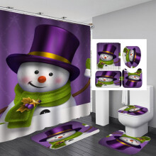 4 kpl Merry Christmas -suihkuverhosetti liukumattomilla matoilla, kylpymatolla, wc-suojuksella ja 12 koukulla, joulukuusipallo, lumihiutalekuvio,