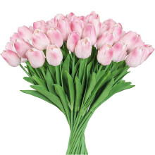 TITOUMI 20 pezzi di tulipani artificiali in lattice, steli finti in PU per decorazioni per matrimoni, feste e casa, rosa