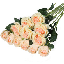 DEFNES 12 stuks kunstmatige zijden bloemen, realistische rozen, boeket met lange steel voor huis-, bruilofts- en feestdecoratie (Champagne)