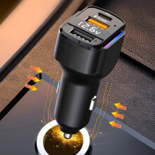 Chargeur de voiture 65 W PD/QC 3.0, charge rapide, éclairage RGB et affichage numérique, compatible avec ZKCCNUK