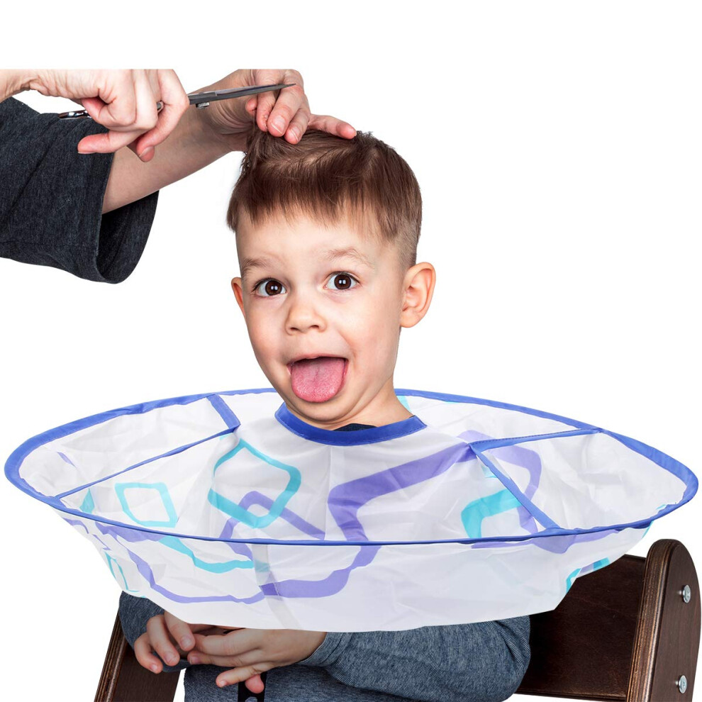 Kids Haircut Cape with Umbrella Hair Catcher, Foldable Adjustable Neck Barber Cape for Children