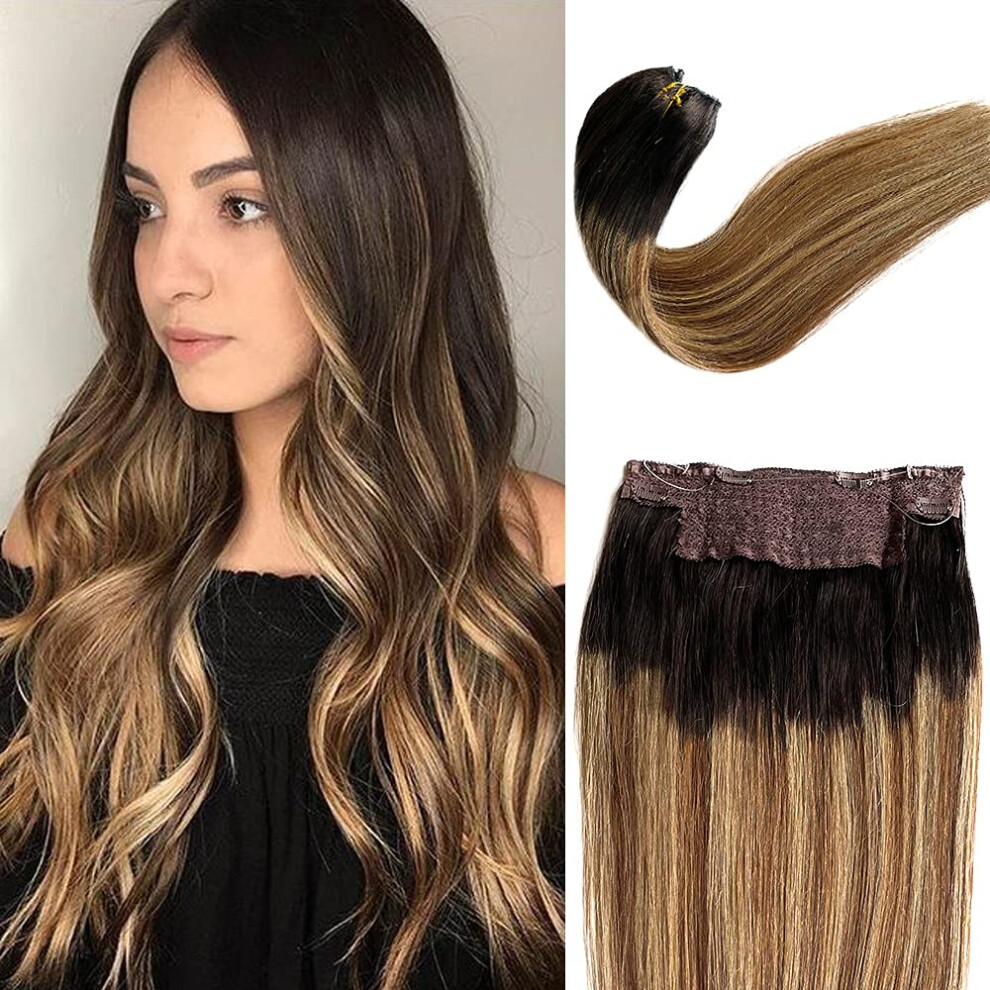 Unisex Brown Remy Human Hair Extensions Ombre Balayage 22 Inch Seamless Weave Highlights 100G
