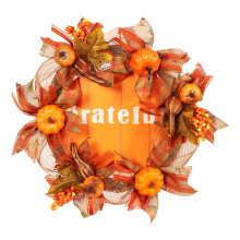 Corona de otoño de 15,7 pulgadas, corona artificial de Acción de Gracias para la puerta principal, calabaza y hoja de arce para la pared de la