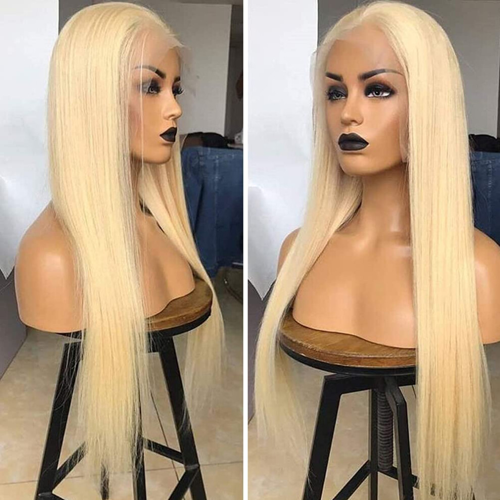 Unisex 613 Blonde 13X4 Lace Front Human Hair Wig Pre Plucked Hd Invisible Hairline Silky Straight 14 Inch