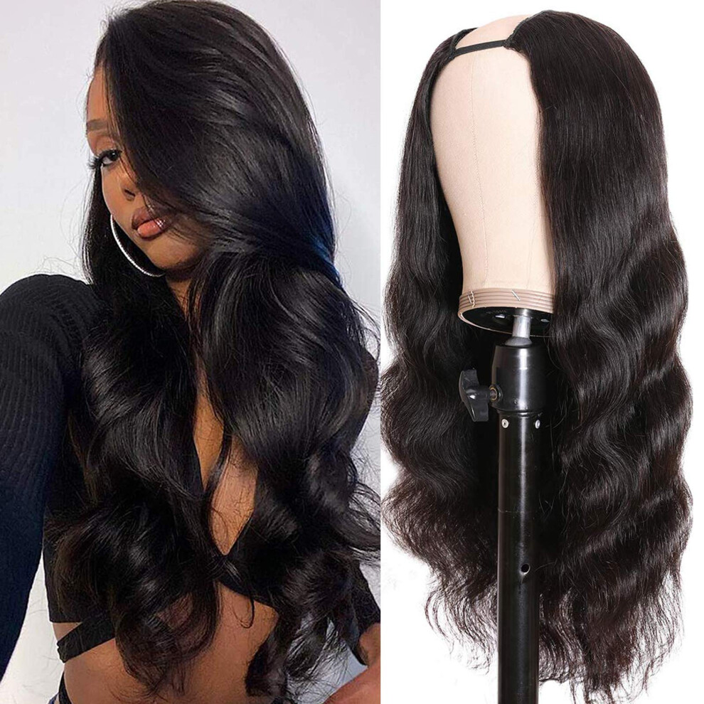 20 Inch Body Wave U Part Wig Brazilian Human Hair 150% Density Natural Hairline Blend