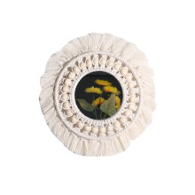 Boho Wall Mirror with Fringe, Handmade Macrame Round Hanging Mirror for Bohemian Home Decor