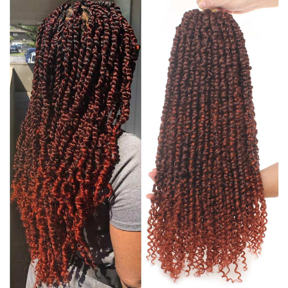 22 Inch Ombre Red Passion Twist Crochet Hair 8 Packs Prelooped Braids T350# Easy Install Extensions