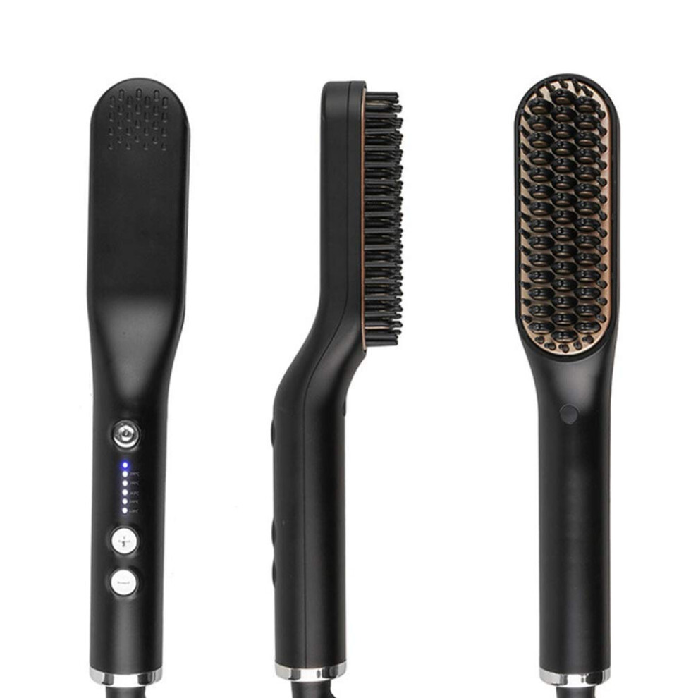 Black Beard Straightener Brush For Men With Ionic Antifrizz, Fast Heating, 5 Temp Levels,