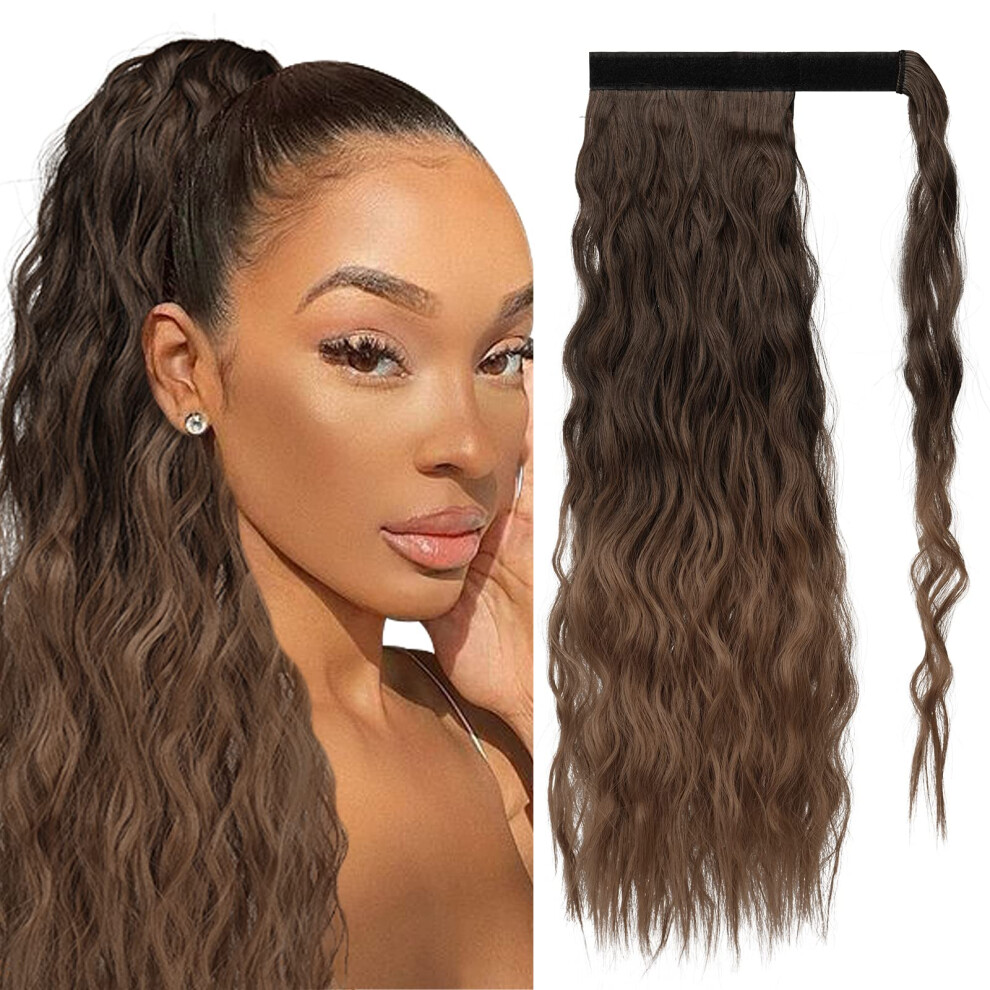 Unisex Clip In Ponytail Extension 28 Inch Corn Wave Hairpiece Curly Wrap Around Synthetic Ponytail For Women T430#