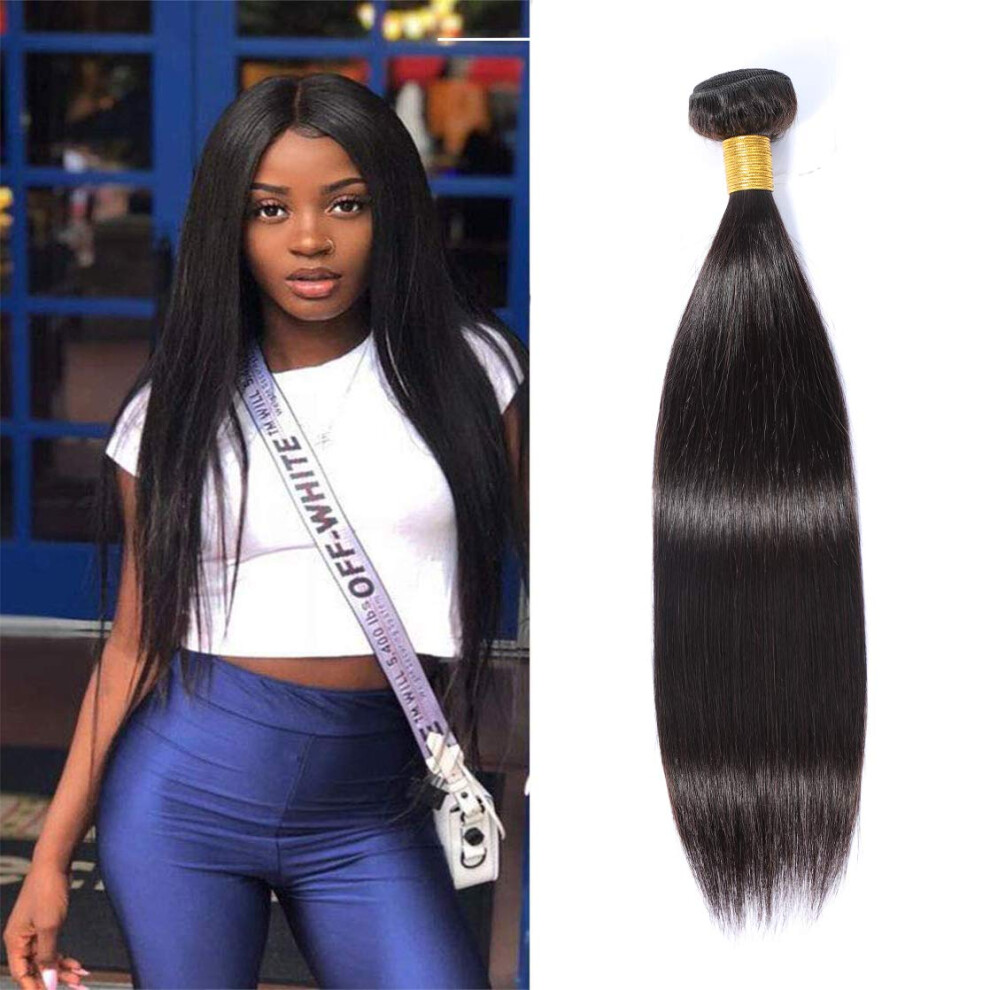 Unisex Black 14 Inch Straight Brazilian Virgin Hair Extensions Natural Unprocessed Remy Weave Bundle