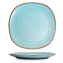 Ceramic Dinnerware Set Blue Porcelain Plates and Bowls for Home Dining and Entertaining