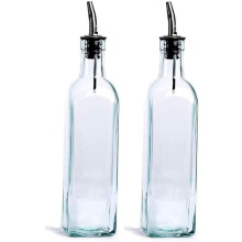 Soro Essentials 2er-Set: Quadratische 473-ml-Glasflaschen mit Edelstahl-Ausgießer, Öl- und Essigflaschen für die Küche, kompatibel mit