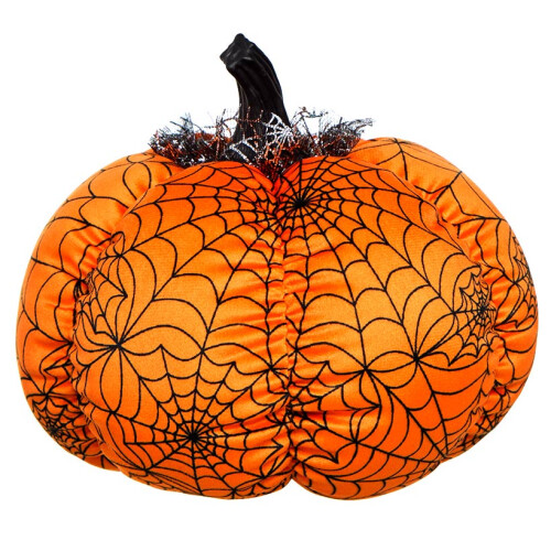 Decoração de Abóbora com Teia de Corda - Laranja