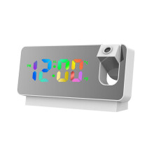 FANJIE Digital Projektionsväckarklocka Projektion Snooze Dubbel väckarklocka FM-radio Timer USB LED-skärm för sovrum Vit