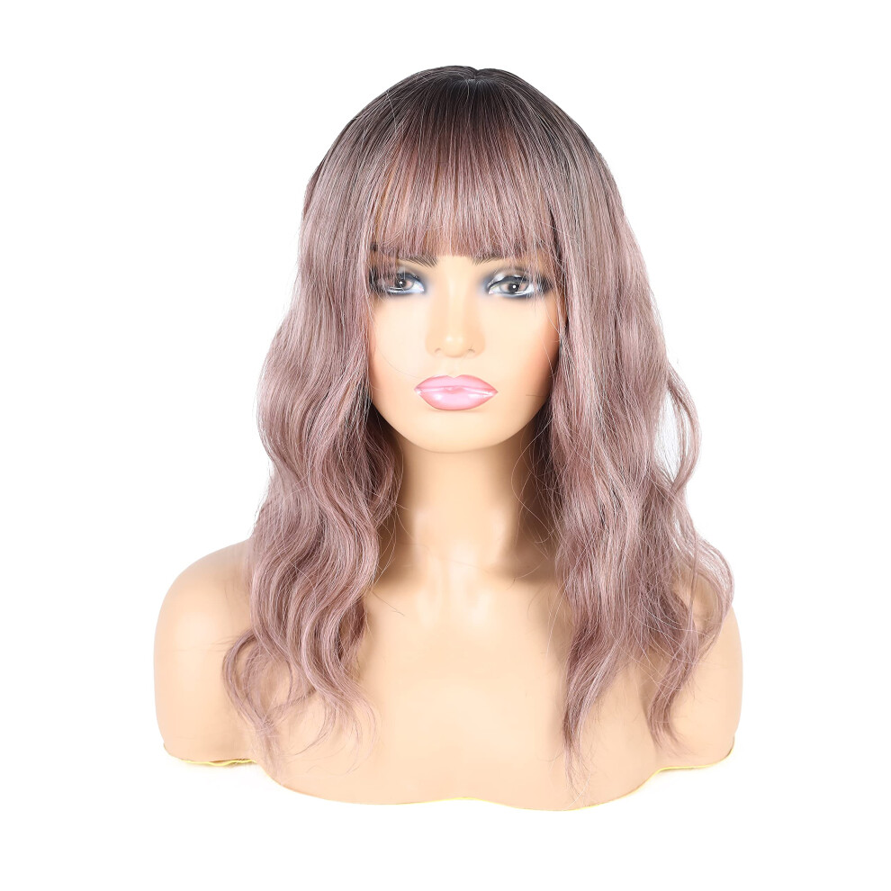 20 Inch Synthetic Body Wave Wig Natural Black Brown Heat Resistant for Black Women