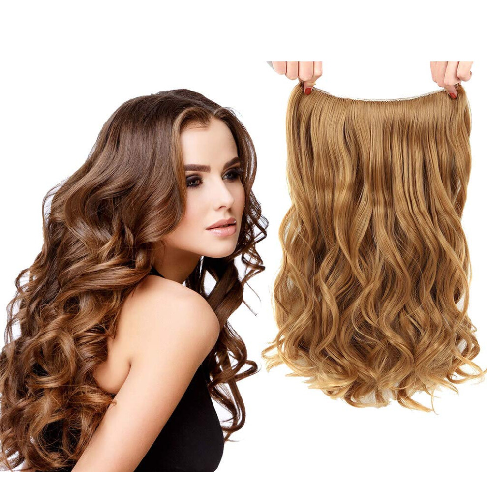 Unisex 15 Inch Halo Hair Extensions Human Hair Wavy Curly Sunkissed Blonde Invisible Halo Design