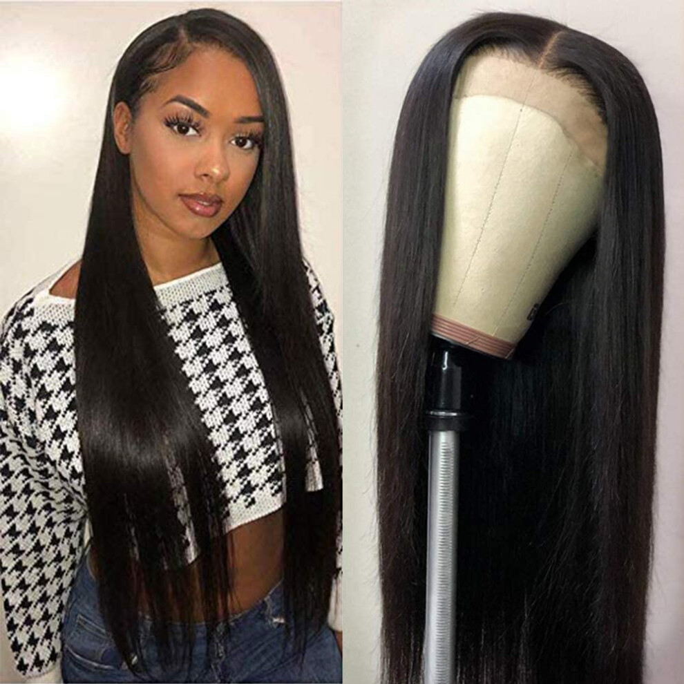 24 Inch Straight Human Hair Lace Front Wig 5x5 HD Transparent Closure Brazilian 150% Density Natural Hairline