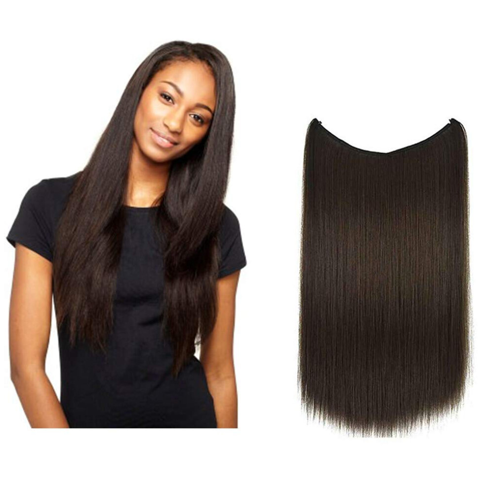 Unisex Black Halo Hair Extensions 15 Inch Remy Human Hair Invisible Wire 1B Natural Instant Length & Volume