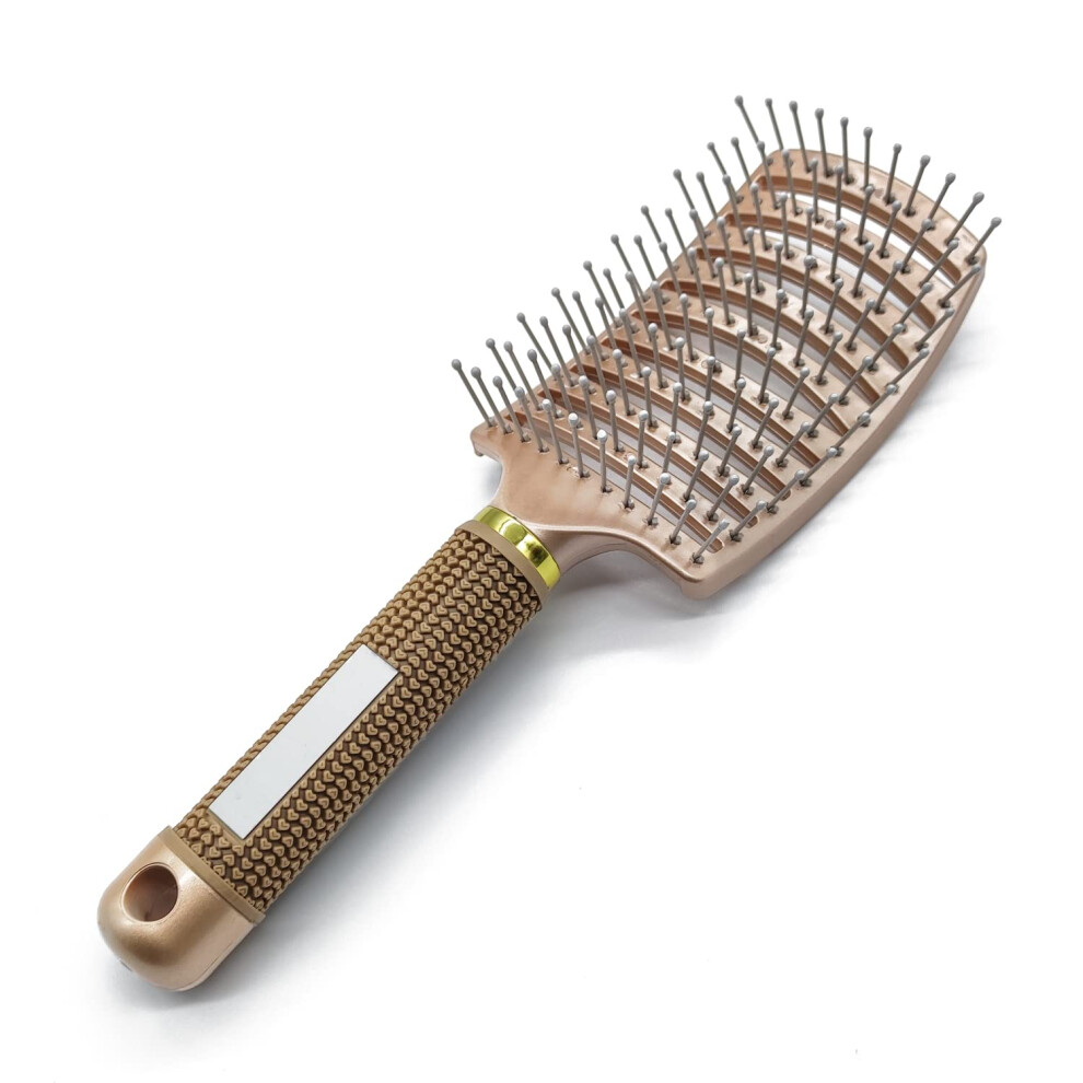 Golden Curved Vented Detangling Brush For Wet And Dry Hair, Smooth Detangling, Ergonomic Grip