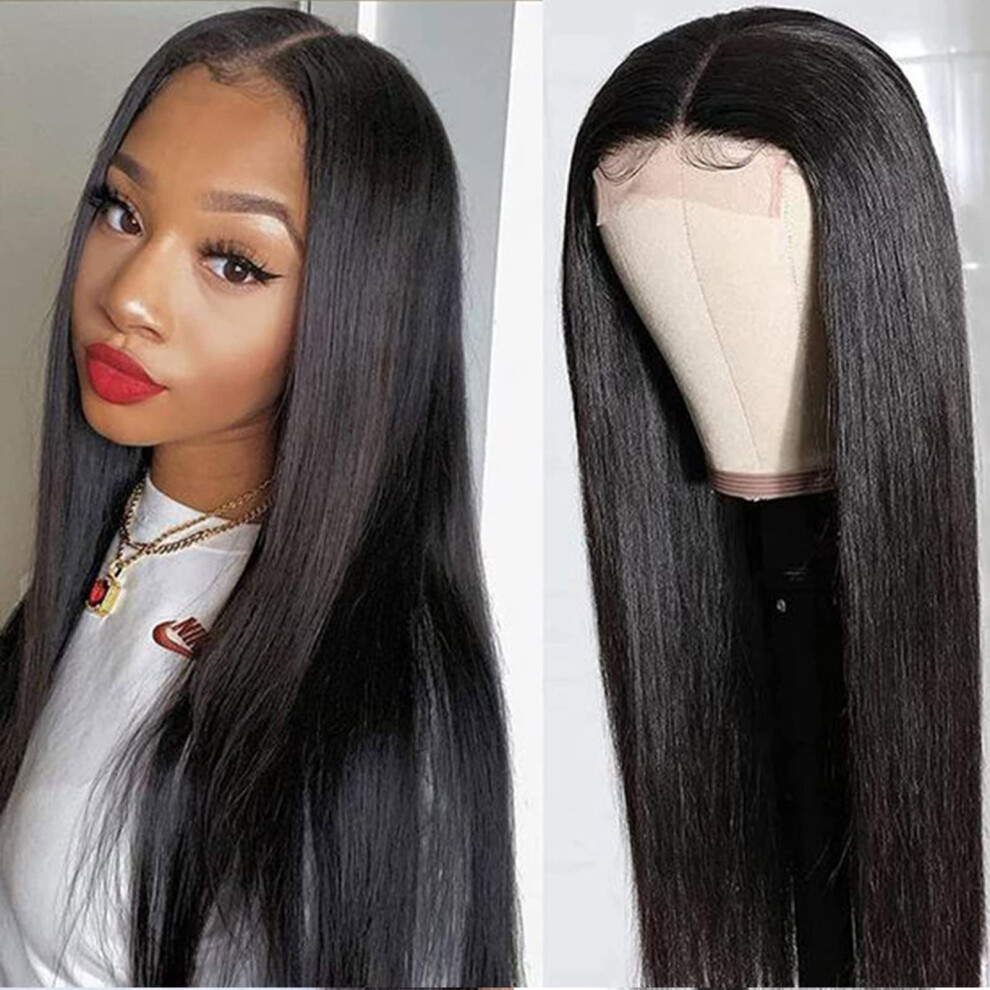 Unisex 16 Inch Lace Front Wigs Human Hair Pre Plucked Brazilian Straight Lace Closure Wig 180% Density