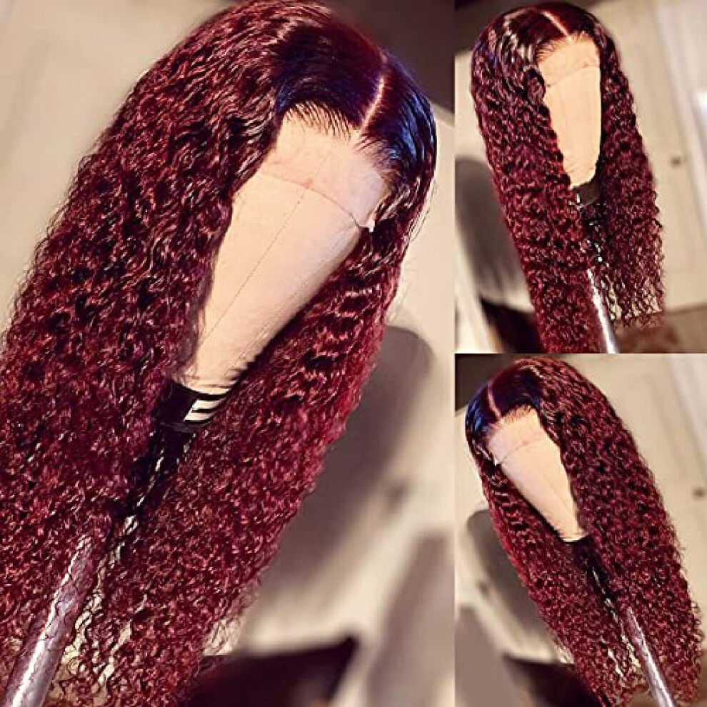 Unisex Red Synthetic Headband Wig Long Curly Hair 24 Inch No Glue Natural Hairline For Women Daily Wear
