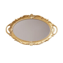 Vintage Oval Mirror Tray with Elegant Gold Floral Frame for Perfume Jewelry and Serving