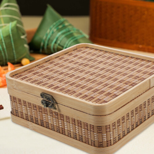 Bamboo Bread Storage Bin Chinese Style Bamboo Woven Pastries Gift Packing Case 2