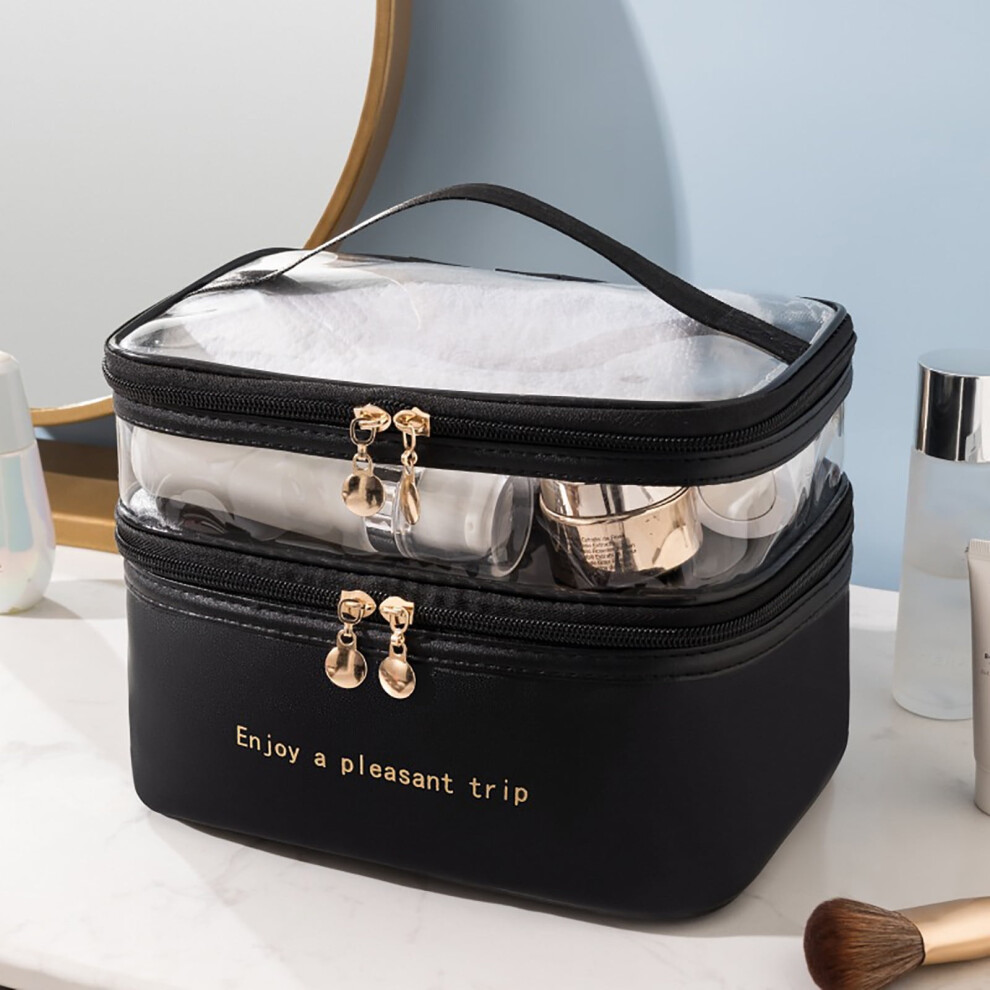 YiFudd Double-Layer Transparent Cosmetic Bag, Large Capacity Waterproof Travel Makeup Bag, Portable Multifunctional Storage Pouch - Compatible with