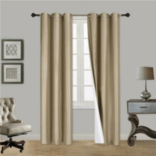 K34 Hotel Quality Silver Grommet Top, Faux Silk 1 Panel Taupe Tan Solid Thermal Foam Lined Blackout Curtain 84"