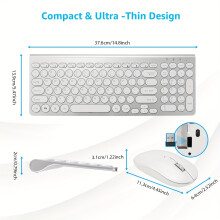 LeadsaiL Wireless Keyboard and Mouse Combo, USB Silent Set for Windows Laptop/Desktop/PC, Compact KF29-Silver