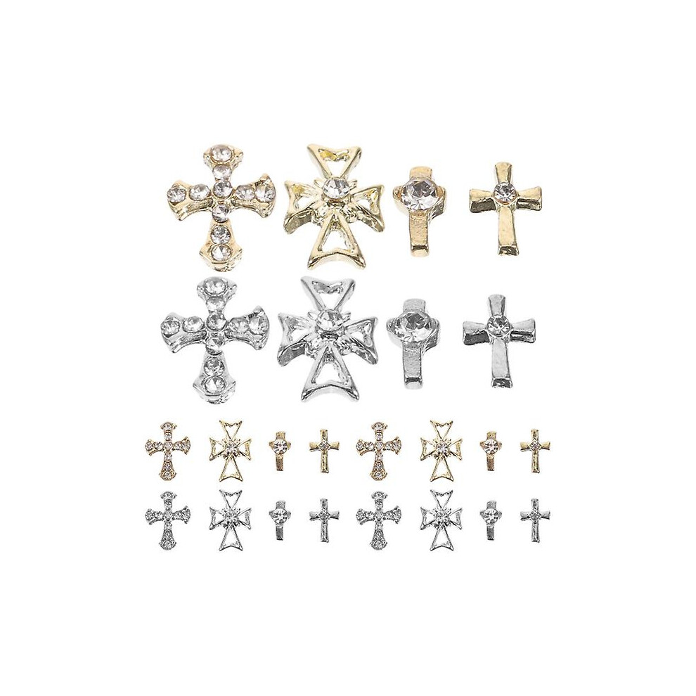 80pcs Cross Nail Charms Nail Rhinestones 3D Nail Beads Women