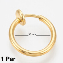 Pair Gold Plated Clip On Rings 30 mm in diameter