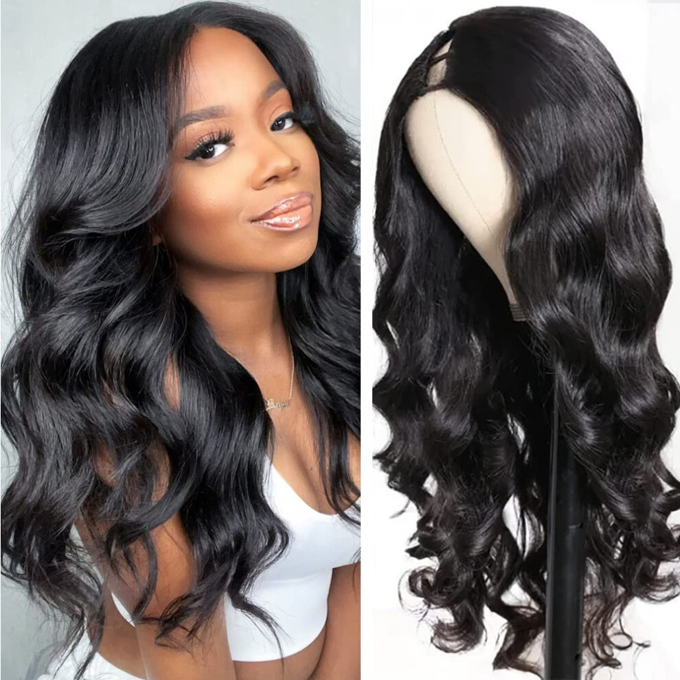 U Part Human Hair Wig 24 Inch Body Wave Brazilian Virgin Hair Seamless Blend 150% Density