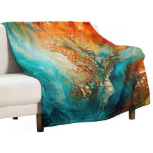 Aqua Turquoise Blue Orange Red Brown Bohemian Art Throw Blanket, Lightweight Soft Microfiber Cozy Luxury Bed Blanket for Couch Sofa, 60"x80"