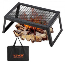 Folding Campfire Grill, 18" Heavy Duty Steel Mesh Grate, Portable Fire Pit Cooking Grate with Legs & Carry Bag, compatible with open flames