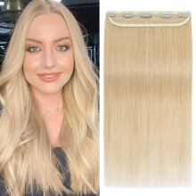 Clip in Human Hair Extensions 20 Inch One Piece Natural Blonde for Thin Hair with Secure 5 Clips