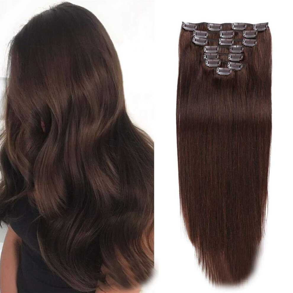Unisex 16 Inch Straight Clip In Human Hair Extensions Color #2 Real Remy 100G For Instant Volume