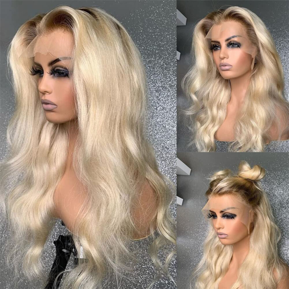 Unisex Brazilian 13X6 Lace Front Human Hair Wig 1B 613 Blonde Ombre Body Wave Pre Plucked Glueless Hd Lace