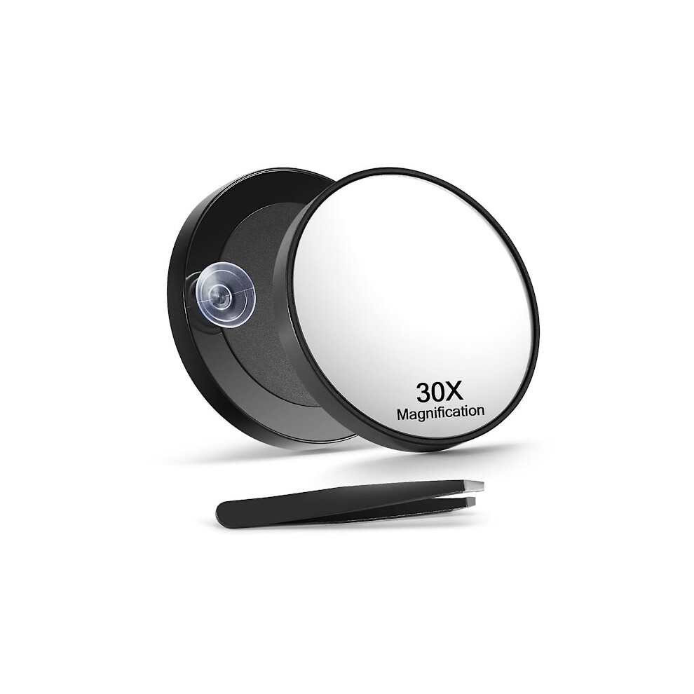 30x Magnifying Mirror with Tweezers - Magnified Makeup Mirror with 2 Suction Cups for Grooming and Travel