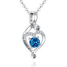 Collana con pietra portafortuna di dicembre: acquamarina e topazio blu - "Ti amo fino alla luna e ritorno", gioiello in argento sterling - Regalo