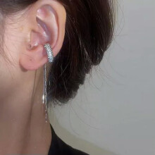 Pendientes largos con borla en forma de C de circonita de lujo ligero RSAMD, pendientes colgantes de diamantes de imitación para oreja izquierda