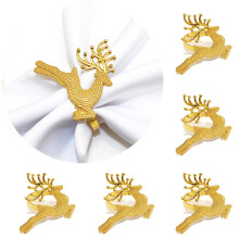 6 stuks kerstservetringen met herten en sneeuwvlokken, geschikt voor feestelijke tafeldecoratie, goudkleurig hertendesign voor keuken, eetkamer en