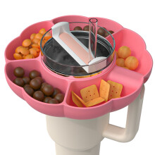 Bandeja para servir aperitivos Lifeuping para vaso Stanley de 1,2 litros con compartimentos para aperitivos, color rosa.